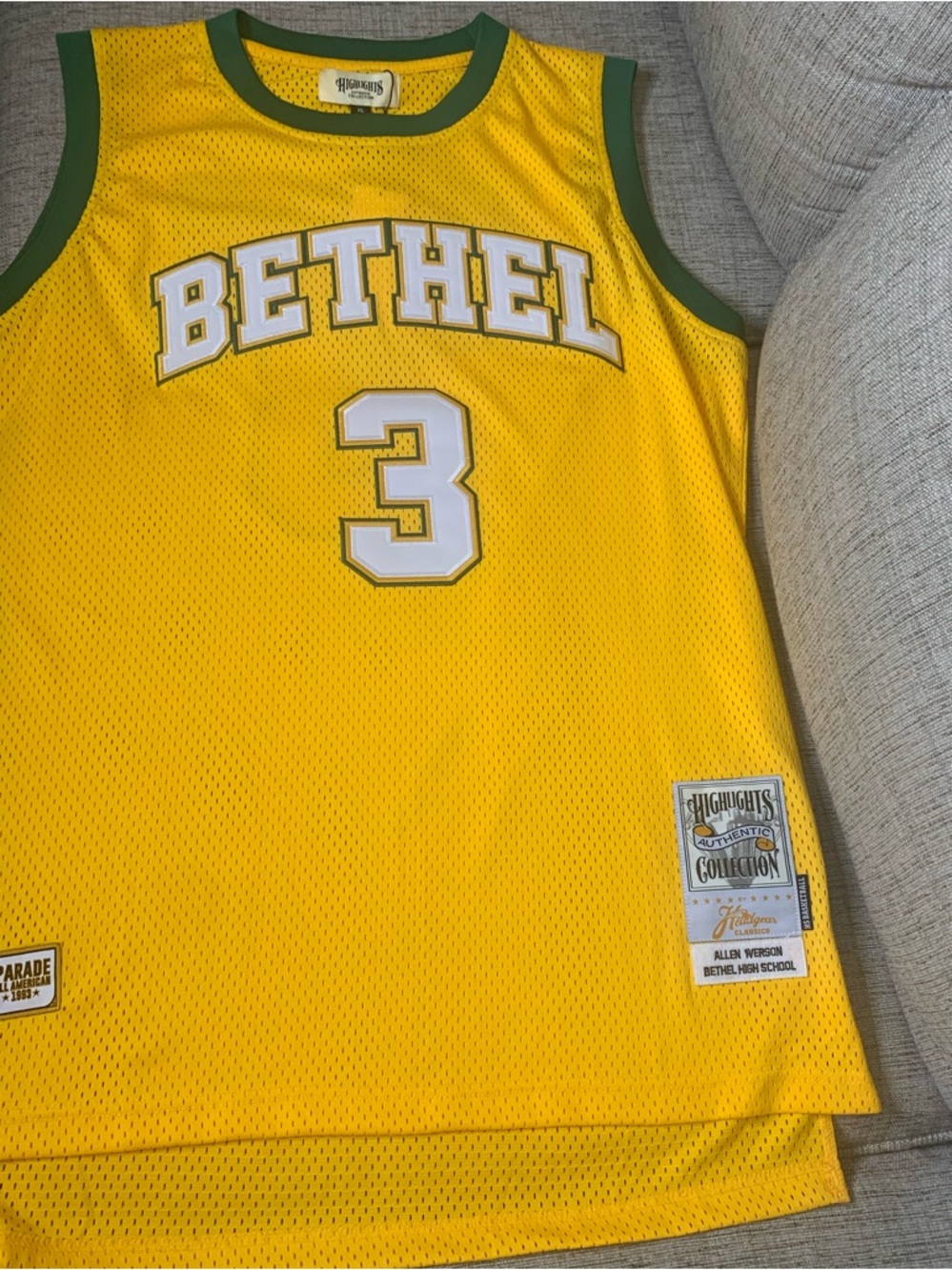 NWT HEADGEAR CLASSICS Bethel Allen Iverson HS Basketball Jersey, Yellow, Sz XL